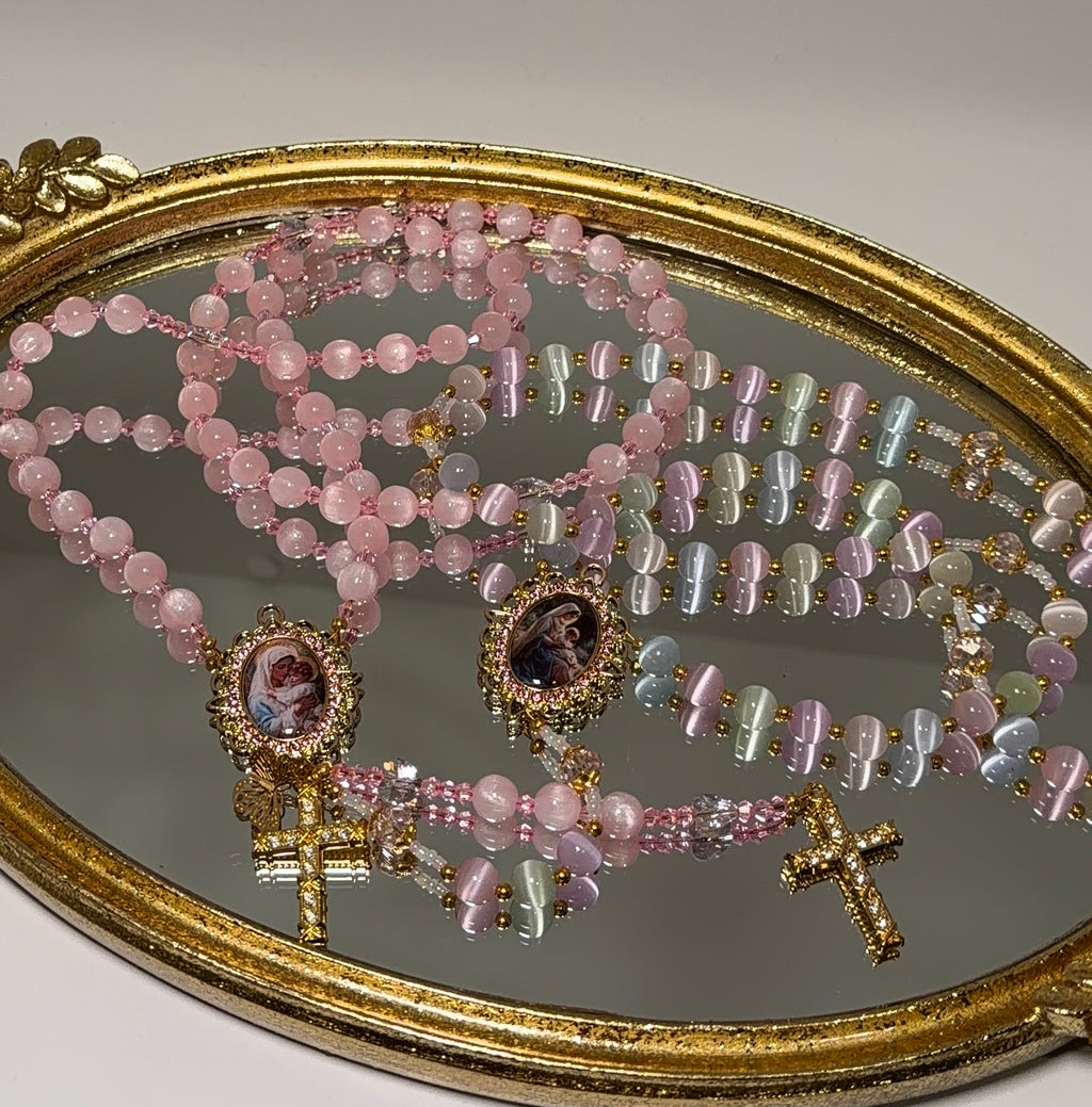 Divine Feminine Rosary | Baby Pink or Pastel Multi Colored Handmade Catholic Rosaries