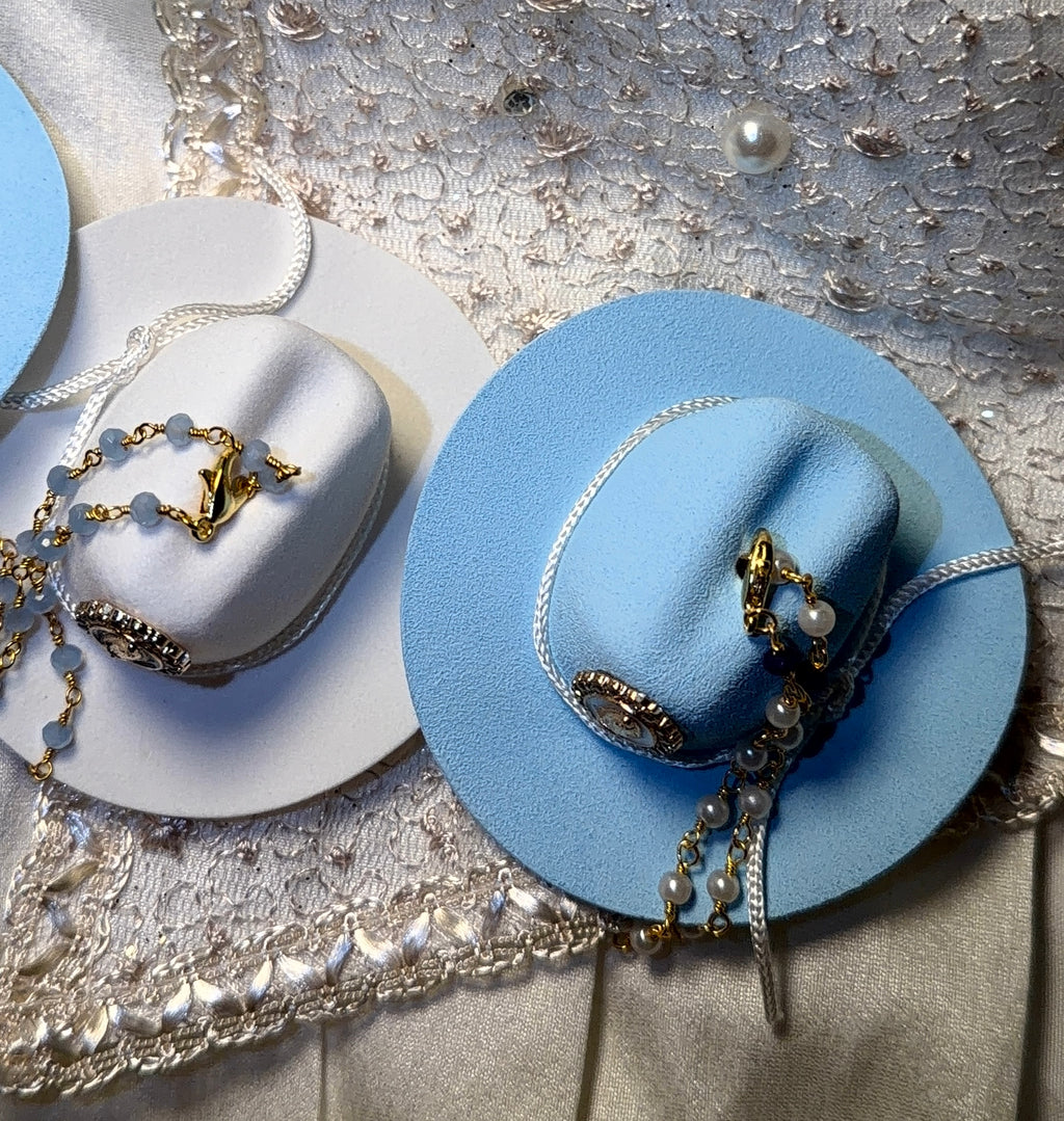 Western Keepsakes - Blue Cowboy Hats with Catholic Religious Charms
