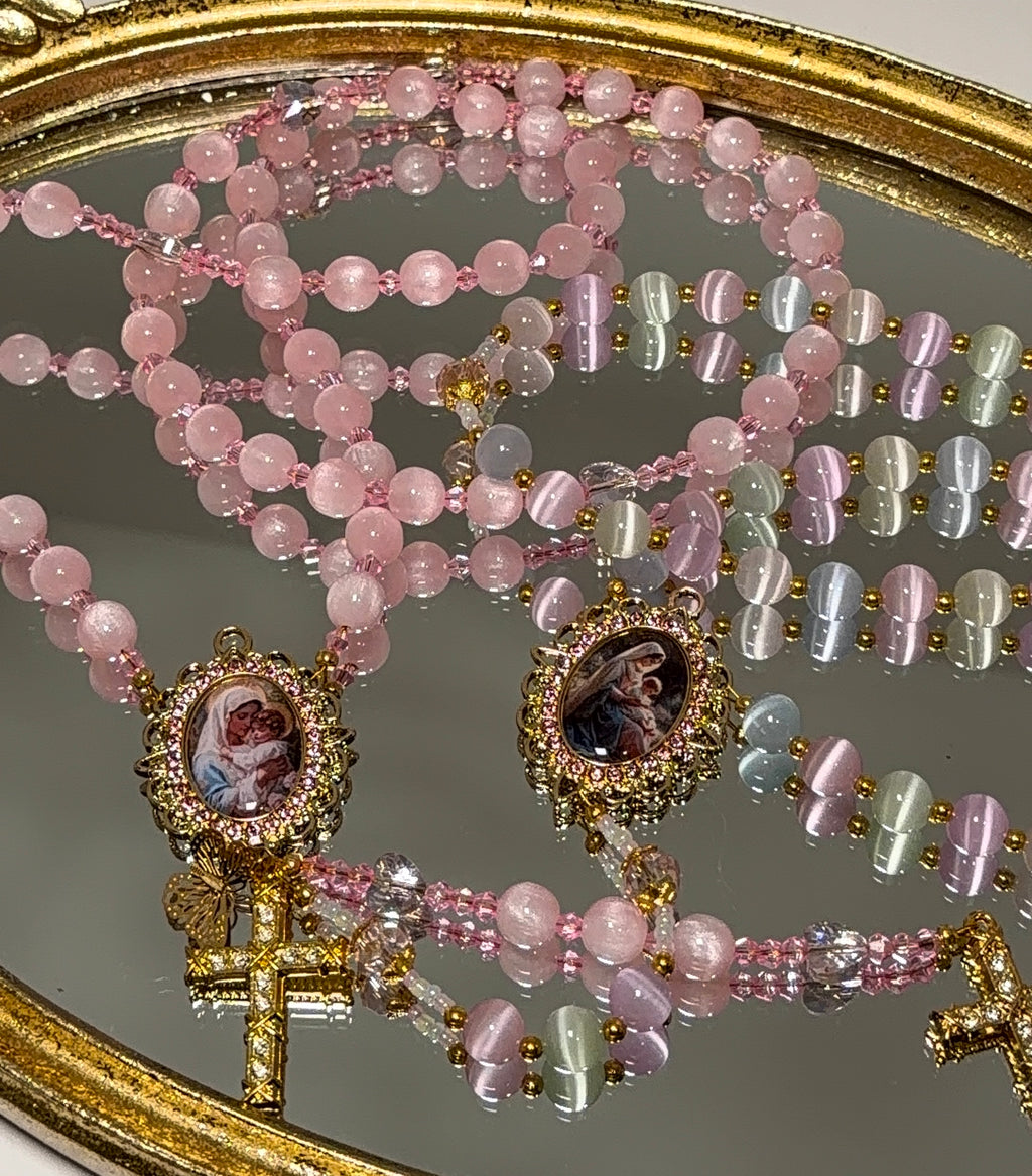 Divine Feminine Rosary | Baby Pink or Pastel Multi Colored Handmade Catholic Rosaries