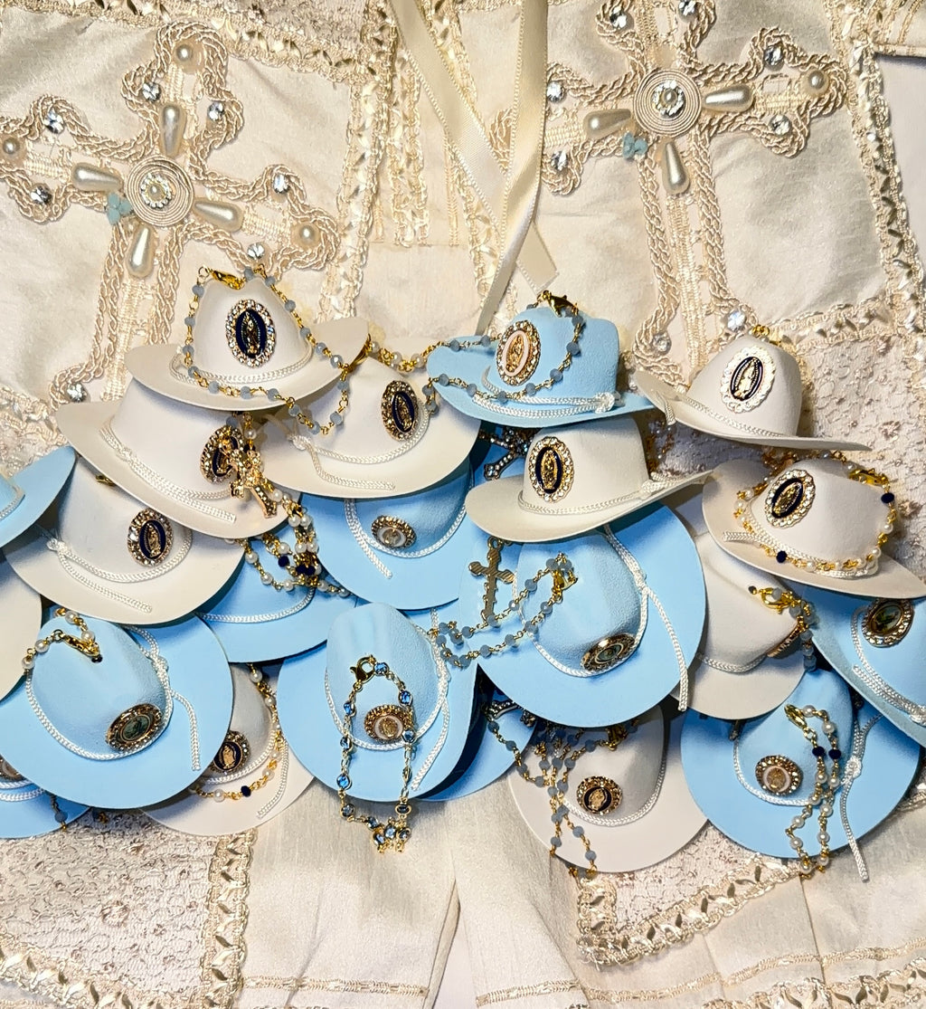 Western Keepsakes - Blue Cowboy Hats with Catholic Religious Charms