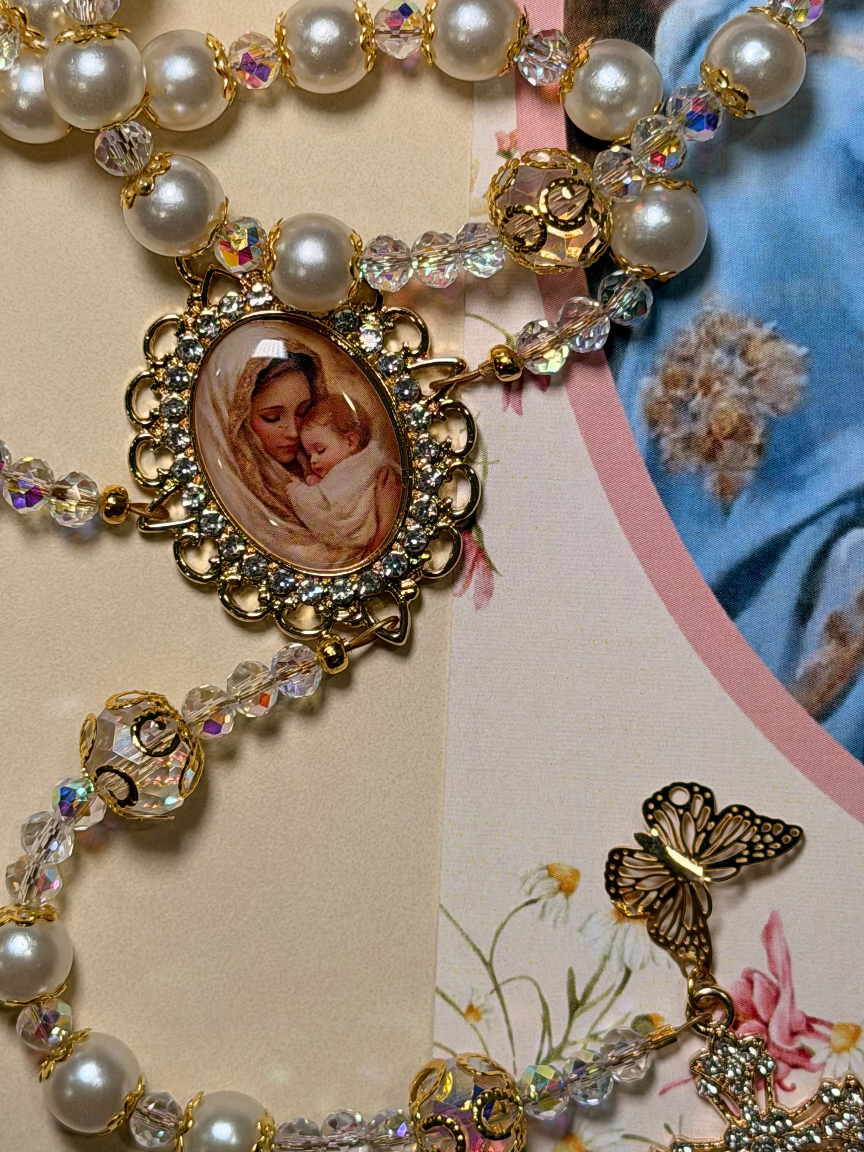 Pearl Mother & Child Rosary for Mother's Day | Handmade Catholic Gift