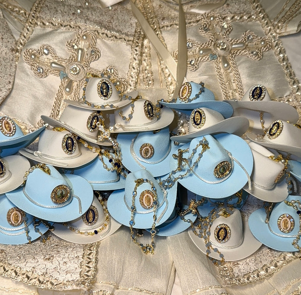 Western Keepsakes - Blue Cowboy Hats with Catholic Religious Charms