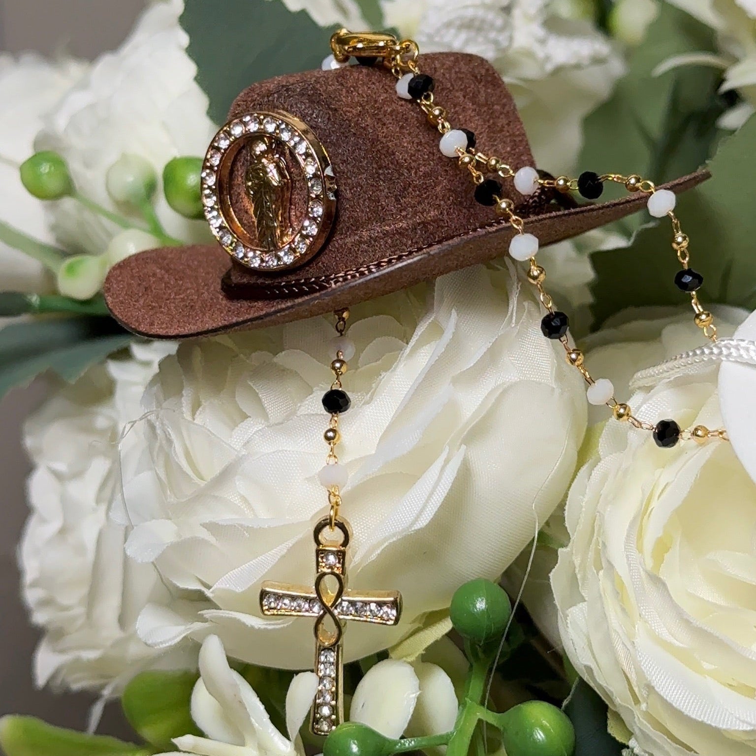 Western Keepsakes - Brown Cowboy Hats with Catholic Religious Charms