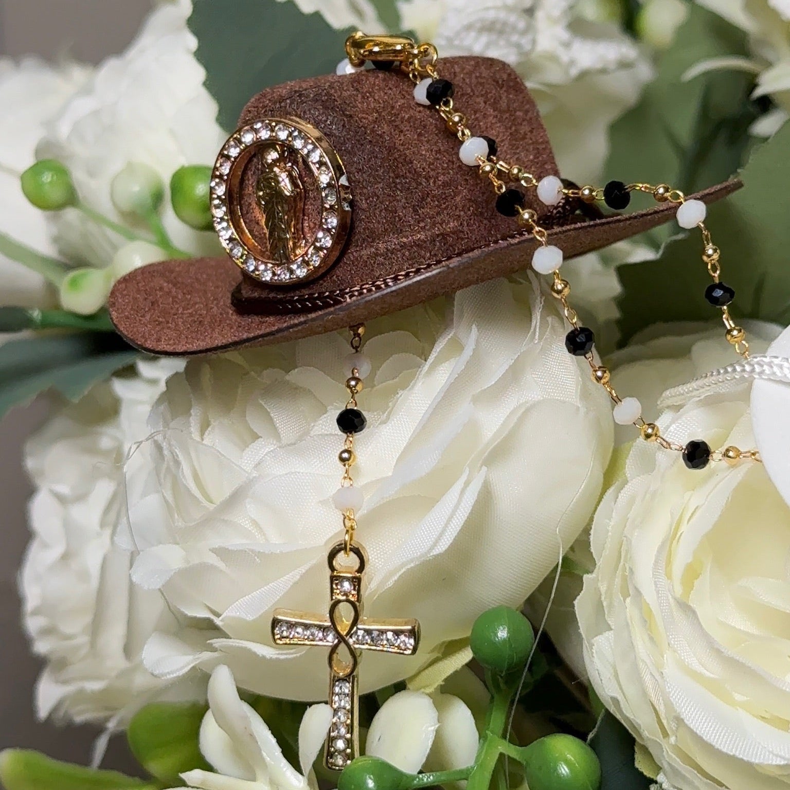 Western Keepsakes - Neutral Color Cowboy Hats with Catholic Religious Charms