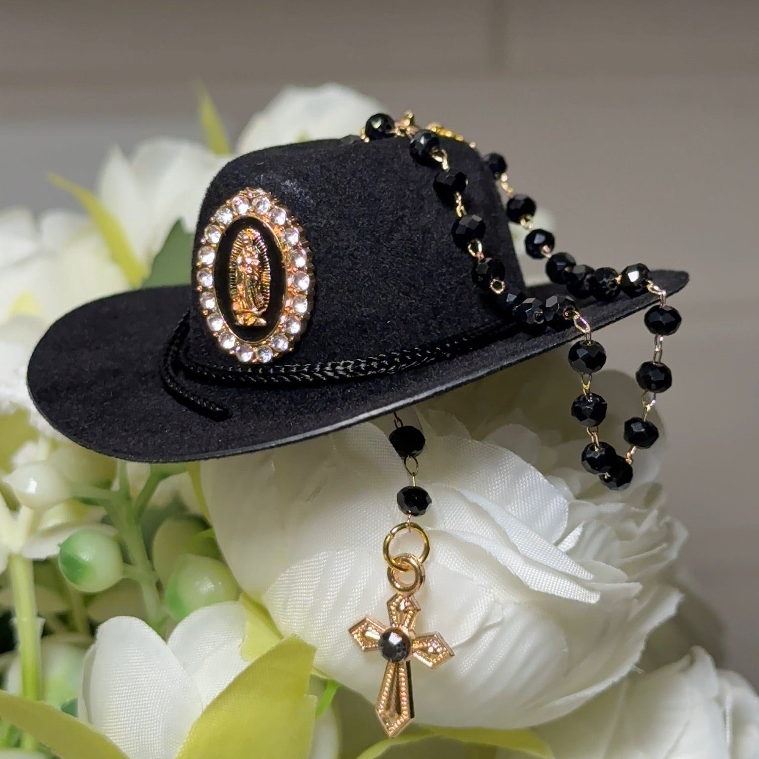 Western Keepsakes - Neutral Color Cowboy Hats with Catholic Religious Charms