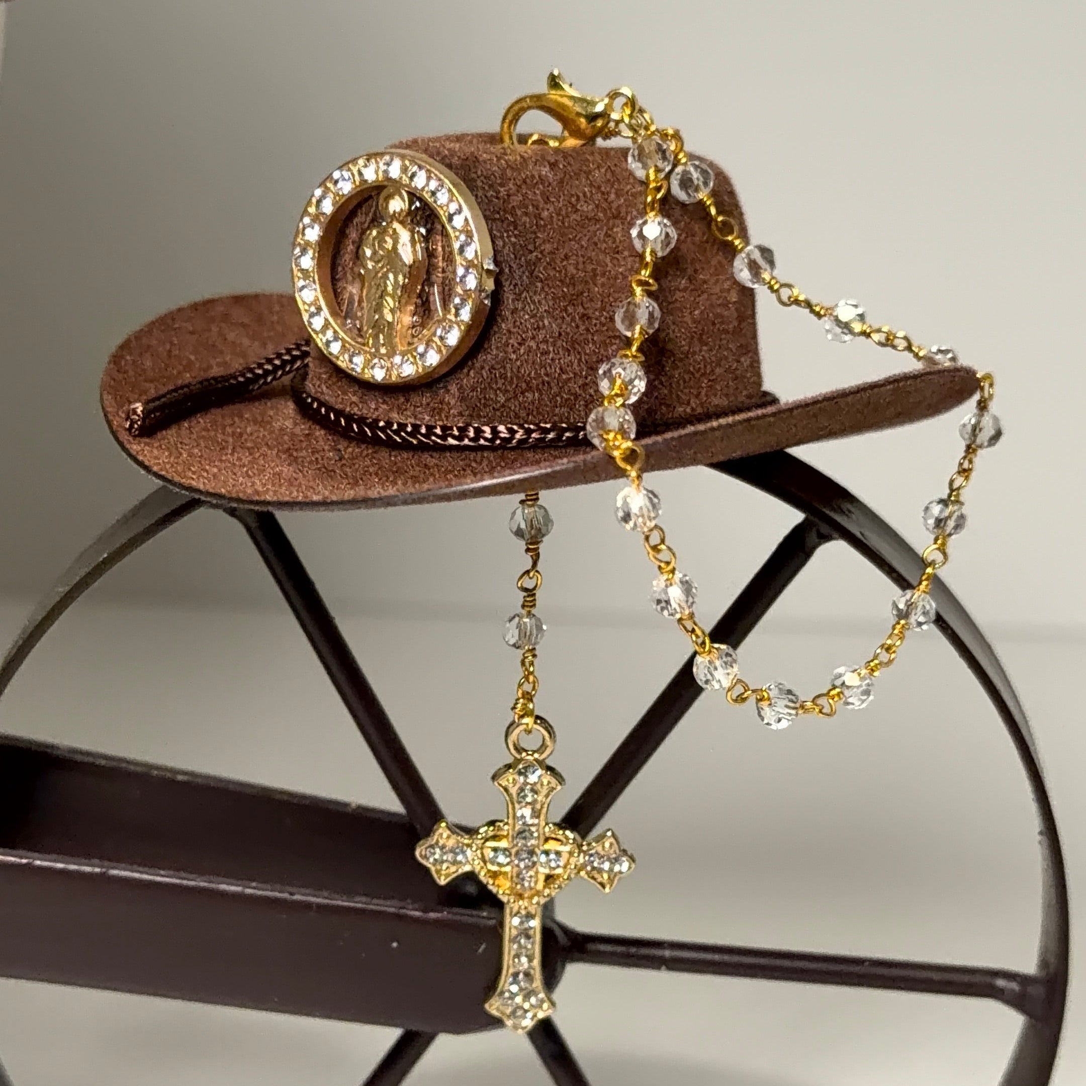 Western Keepsakes - Brown Cowboy Hats with Catholic Religious Charms