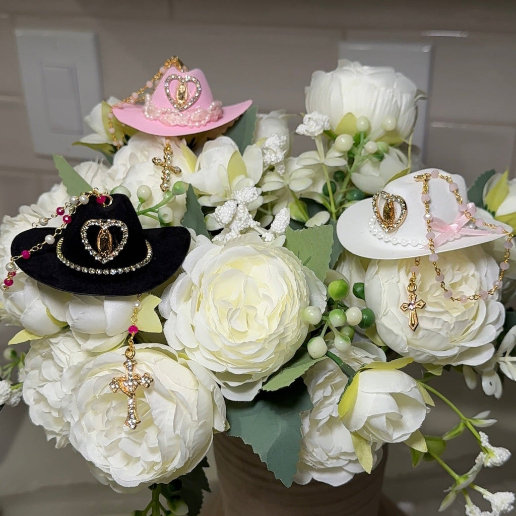 Western Keepsakes - Pink Variety Cowboy Hats with Catholic Religious Charms