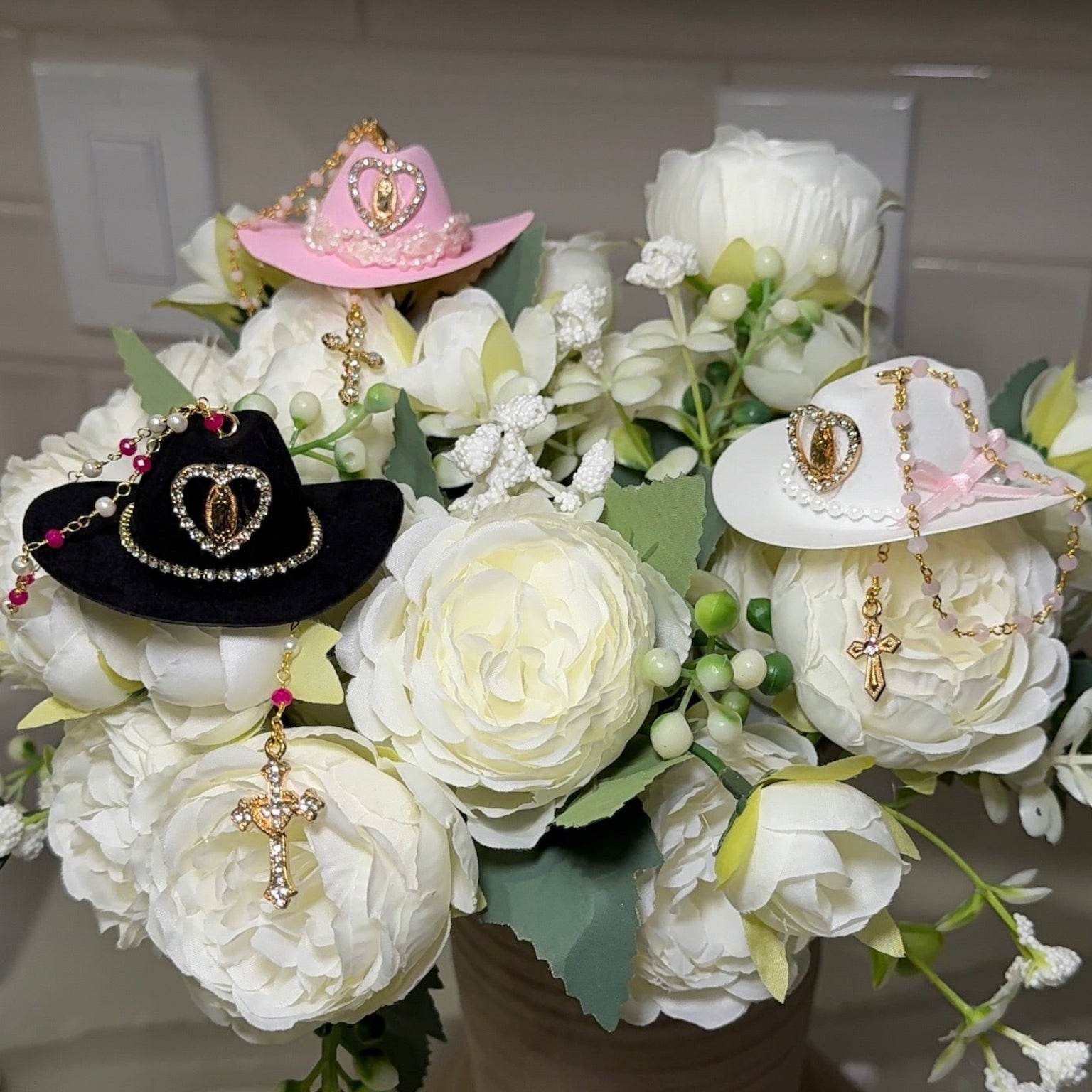 Western Keepsakes - Pink Variety Cowboy Hats with Catholic Religious Charms