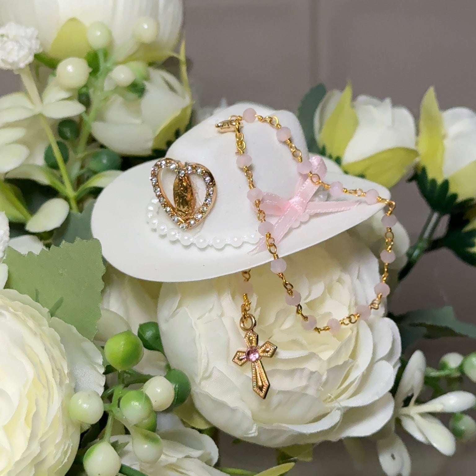 Western Keepsakes - Pink Variety Cowboy Hats with Catholic Religious Charms