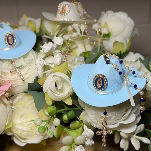 Western Keepsakes - Blue Cowboy Hats with Catholic Religious Charms