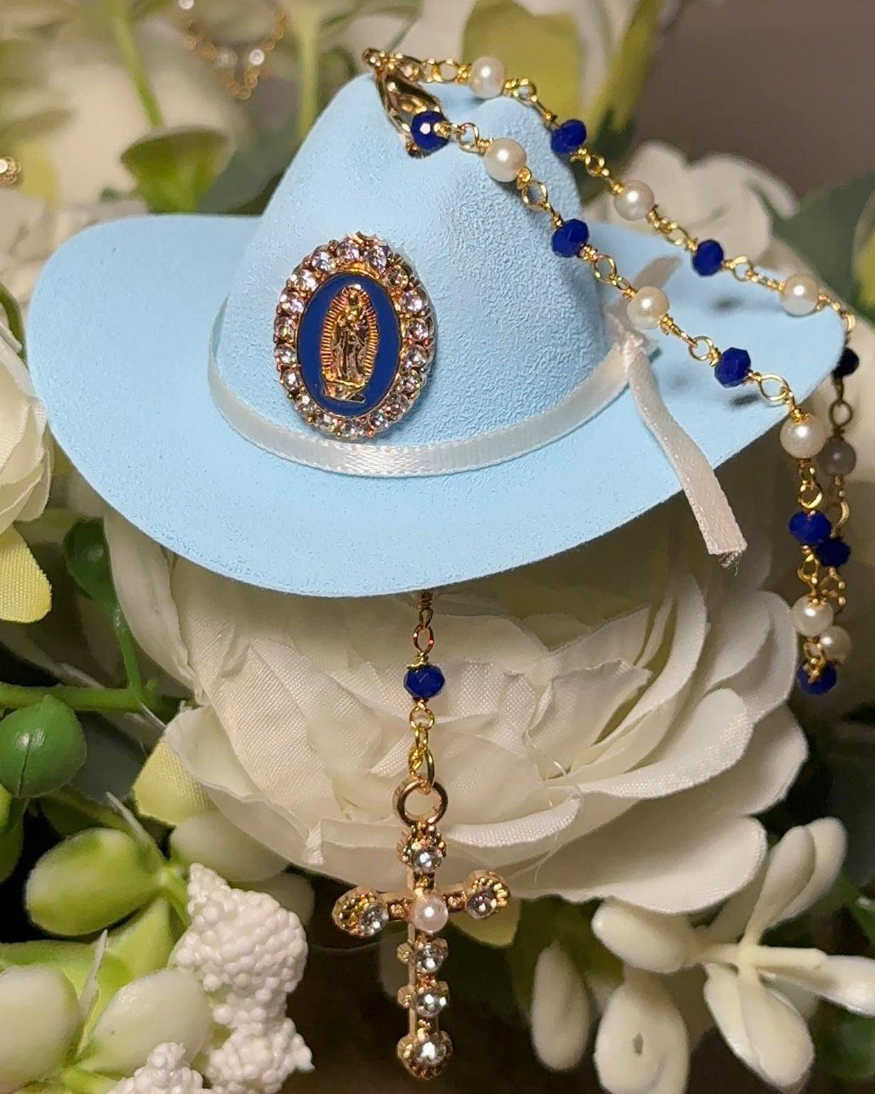 Western Keepsakes - Blue Cowboy Hats with Catholic Religious Charms