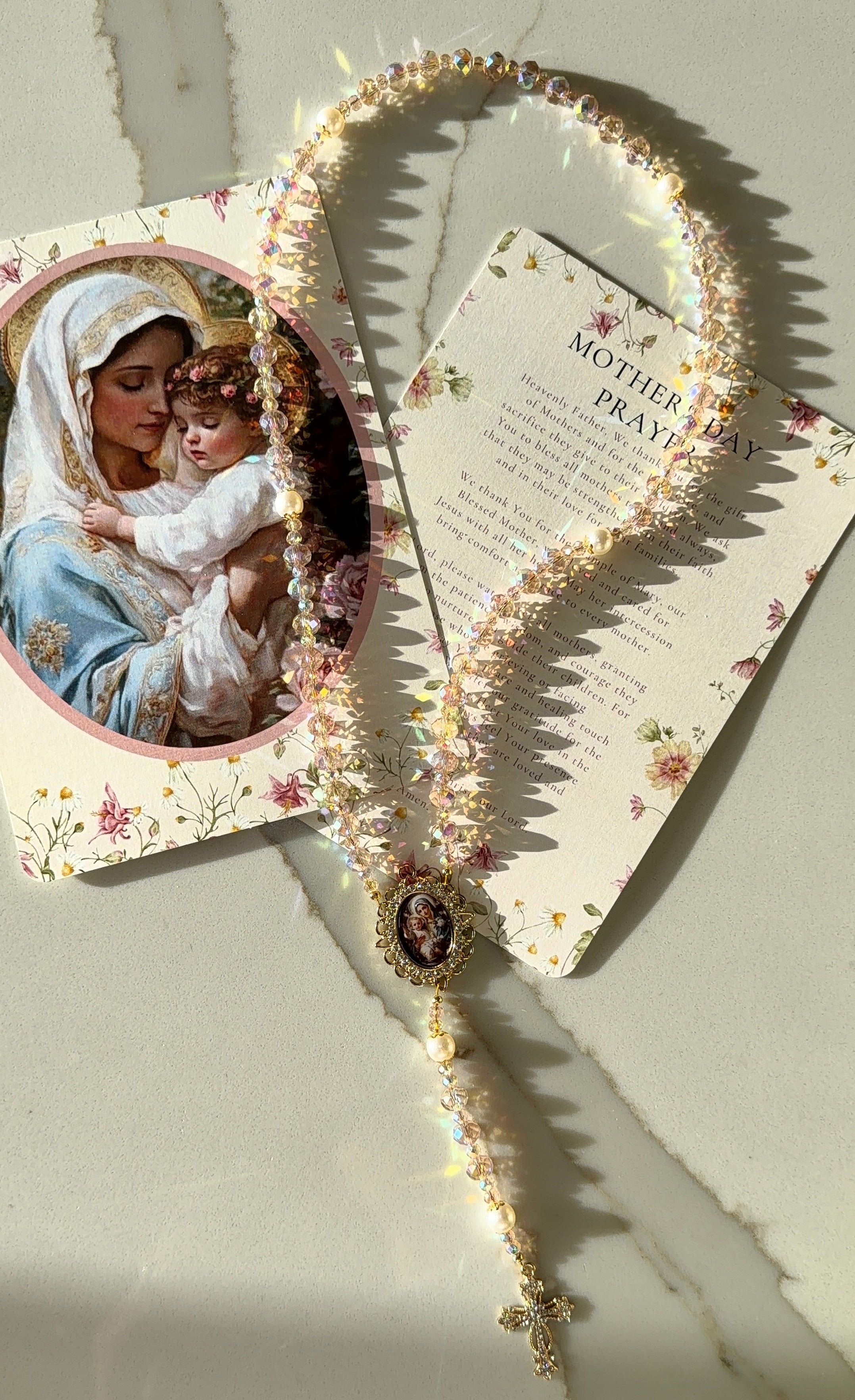Iridescent Mother & Child Rosary for Mother's Day | Handmade Catholic Gift