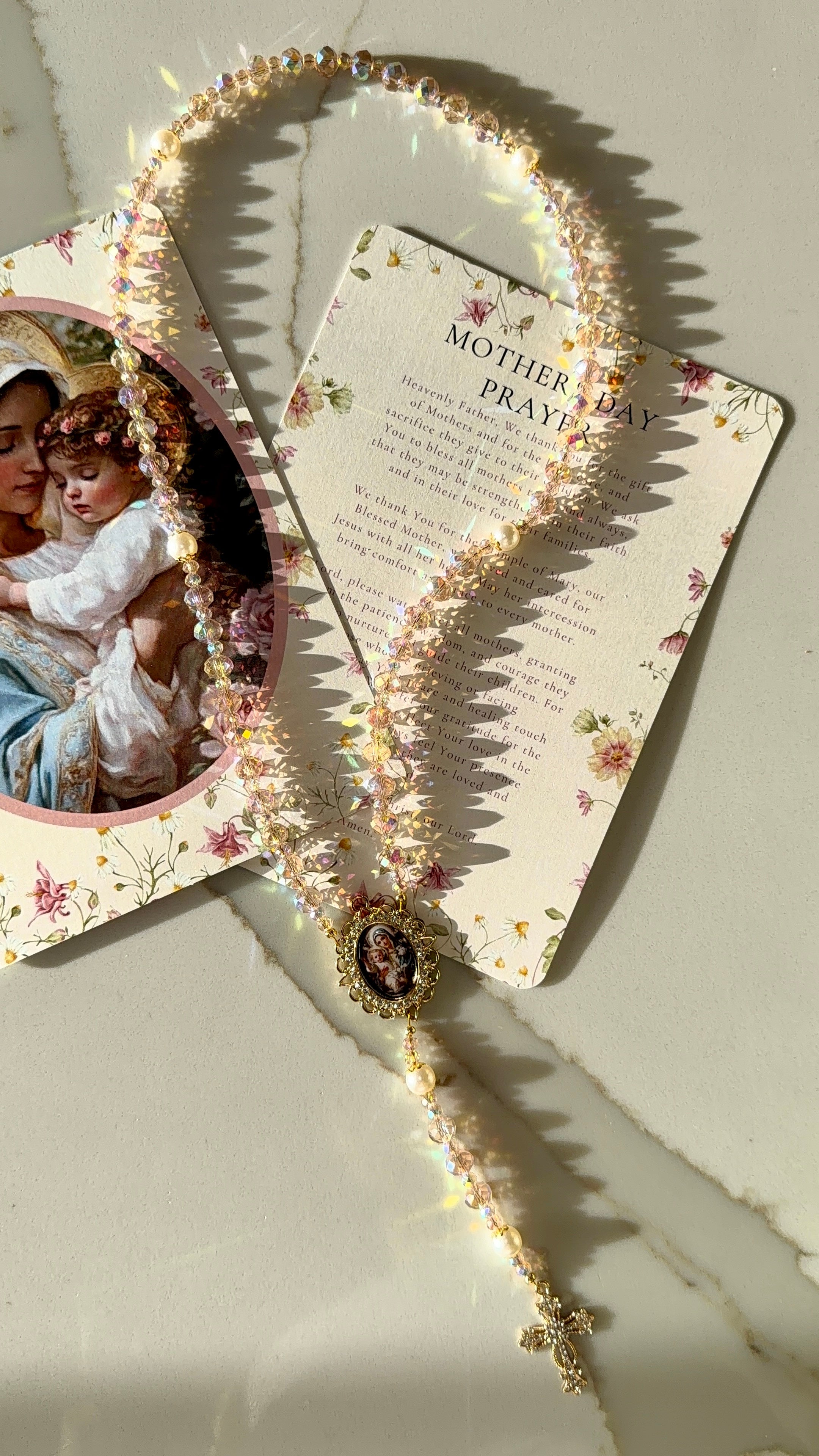 Iridescent Mother & Child Rosary for Mother's Day | Handmade Catholic Gift